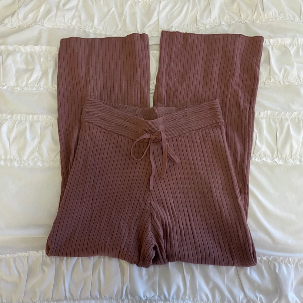 Victoria's Secret Ribbed Wide-Leg Lounge Pants in Mauve
